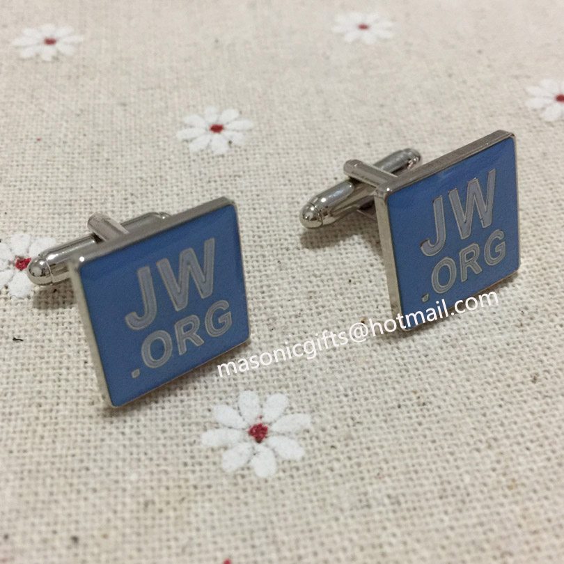 new arrival square Jw.org cuff links for mens sleeve cufflink male blue enamel in silver tone