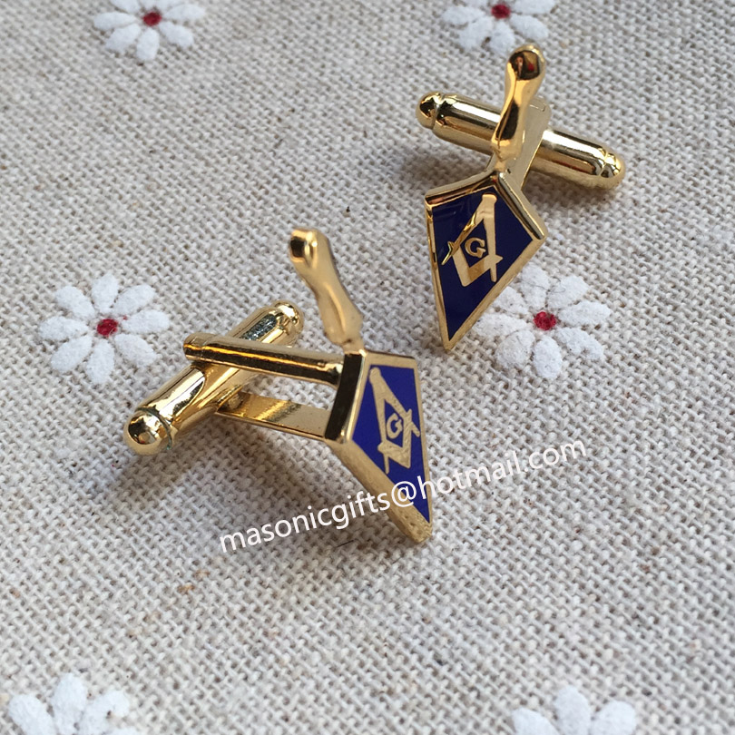 Epola+3D 1 PAIR 1" Brass material Gold tone Masonic Large Shovel Square and Compass Cufflinks
