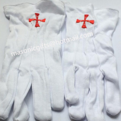 masonic gifts stort supply Masonry white cotton gloves with embroidery logo mitts Knights Templar Crusader red crossing