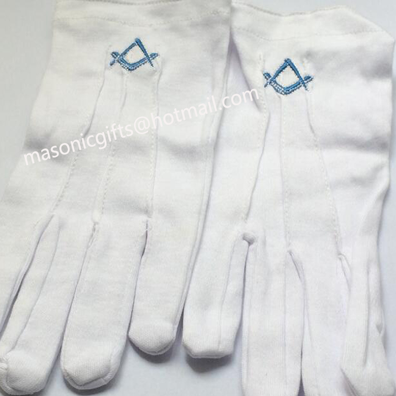 masonic gifts store supply newly freemasonry glove white 100% cotton mitt Masonic gloves blue Embroidery logo mittens